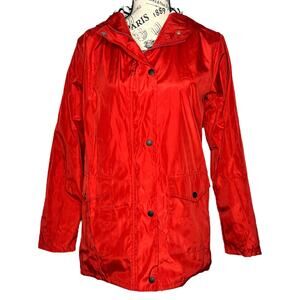 MEDIUM Full Zip Button Front Two Pocket Black/White Striped Lining Hooded Jacket